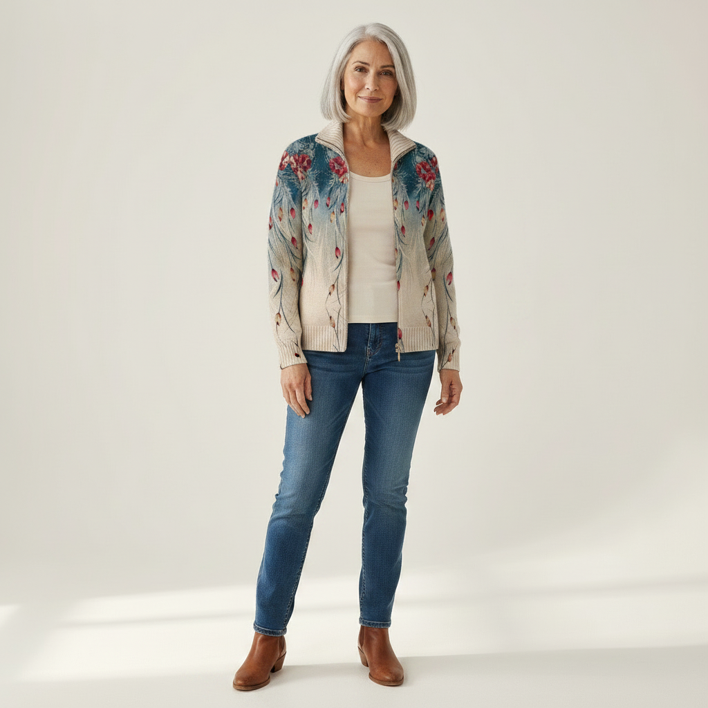 Martina | Cardigan with Peacock Feather Design