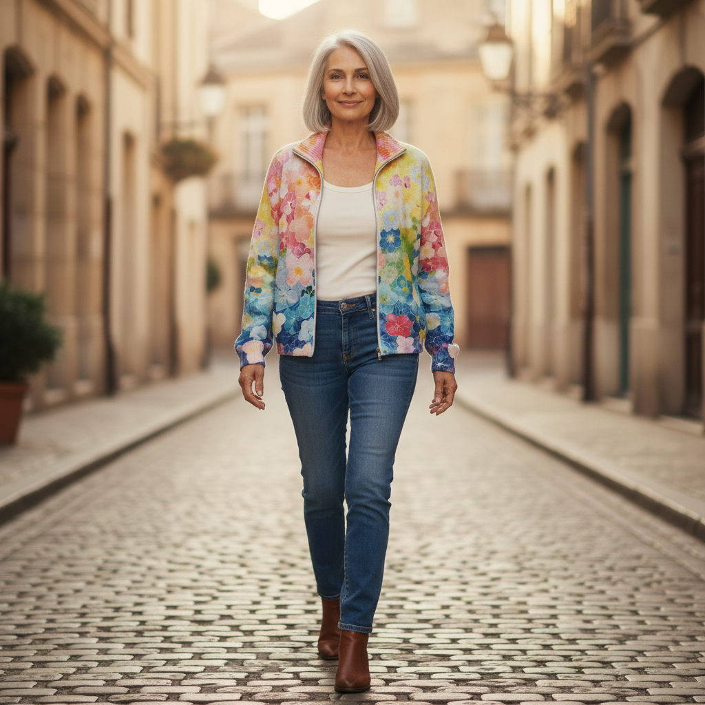 Ursula | Cardigan with Watercolour Floral Pattern