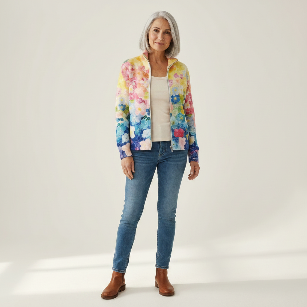 Ursula | Cardigan with Watercolour Floral Pattern