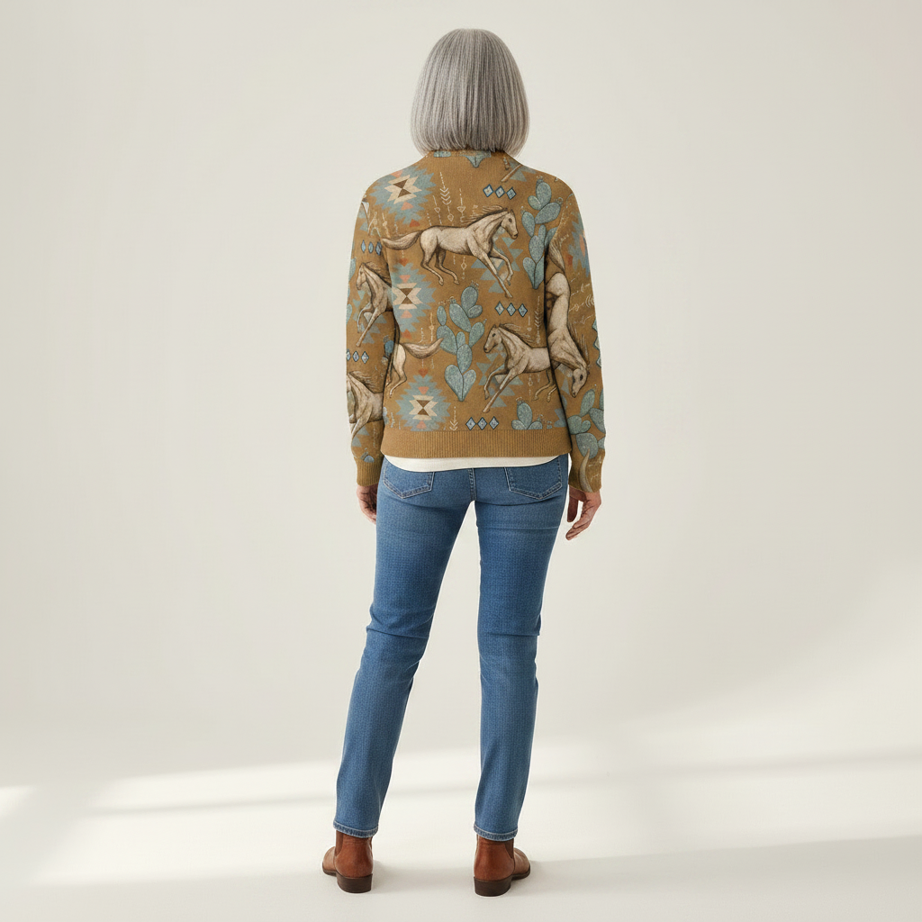 Brigitte | Cardigan with Horse and Cactus Design