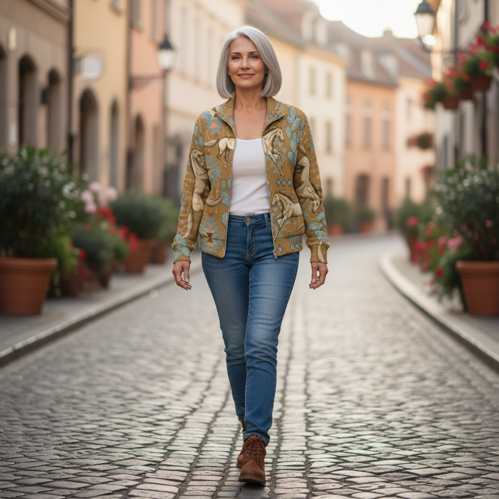 Brigitte | Cardigan with Horse and Cactus Design