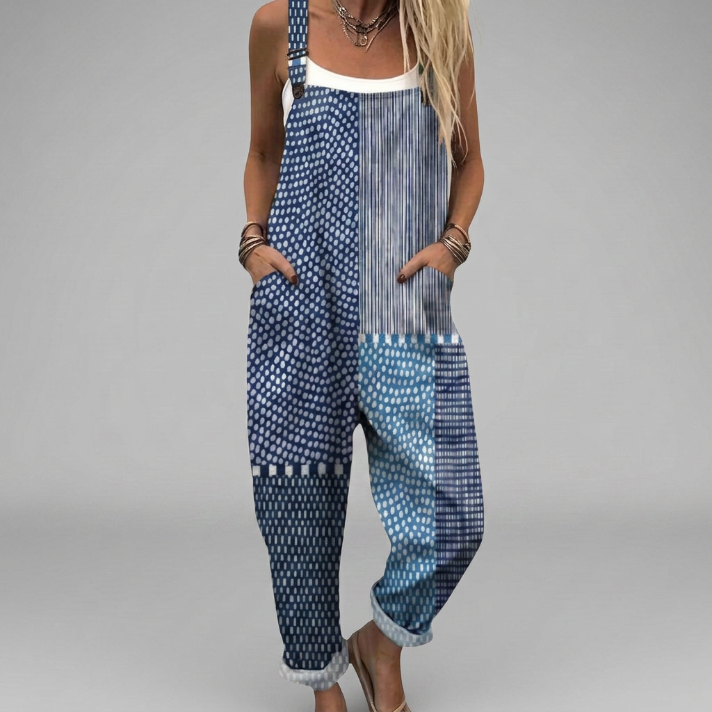 Blue Boho Patchwork Dungarees