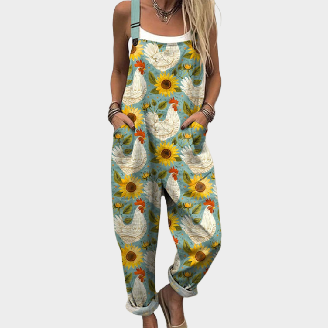 Dungarees with Sunflowers & Chickens