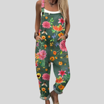 Petrol Green Floral Dungarees