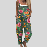Petrol Green Floral Dungarees