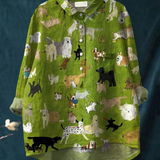 Paula | Relaxed Fit Blouse Featuring Dog Artwork