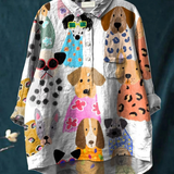 Ida | Fun Casual Blouse Featuring Vibrant Cartoon Dog Design