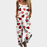 White Dungarees with Ladybirds