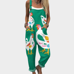 Green Dungarees with Chickens