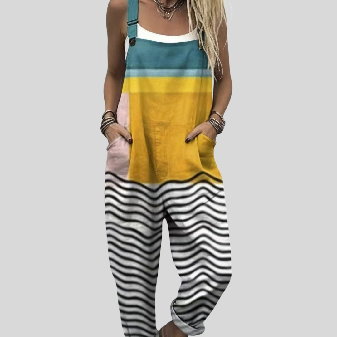 Petrol & Yellow Colour-Block Dungarees