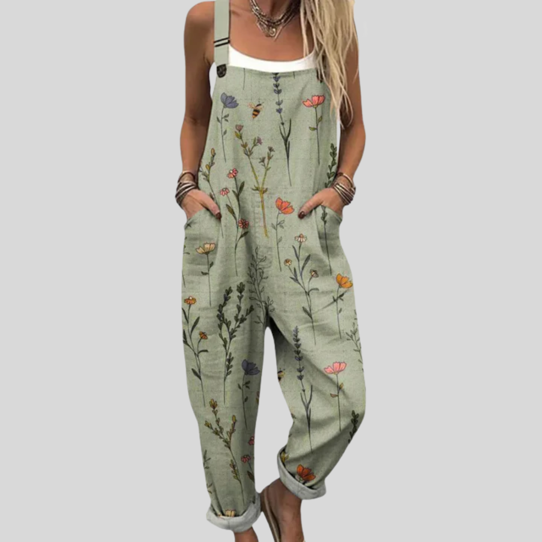 Sage Green Dungarees with a Flower Mix
