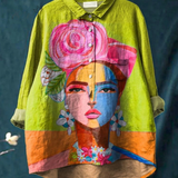 Martha | Casual Blouse Featuring Frida Portrait in Oil Print