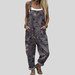 Grey Dungarees with Colourful Flowers