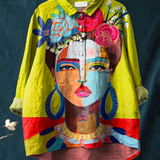 Martha | Casual Blouse Featuring Frida Portrait in Oil Print