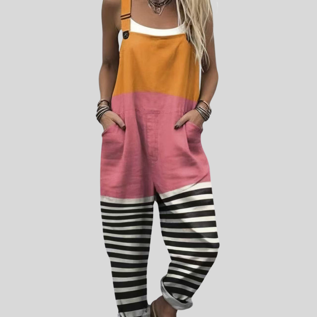 Orange & Pink Colour-Block Dungarees