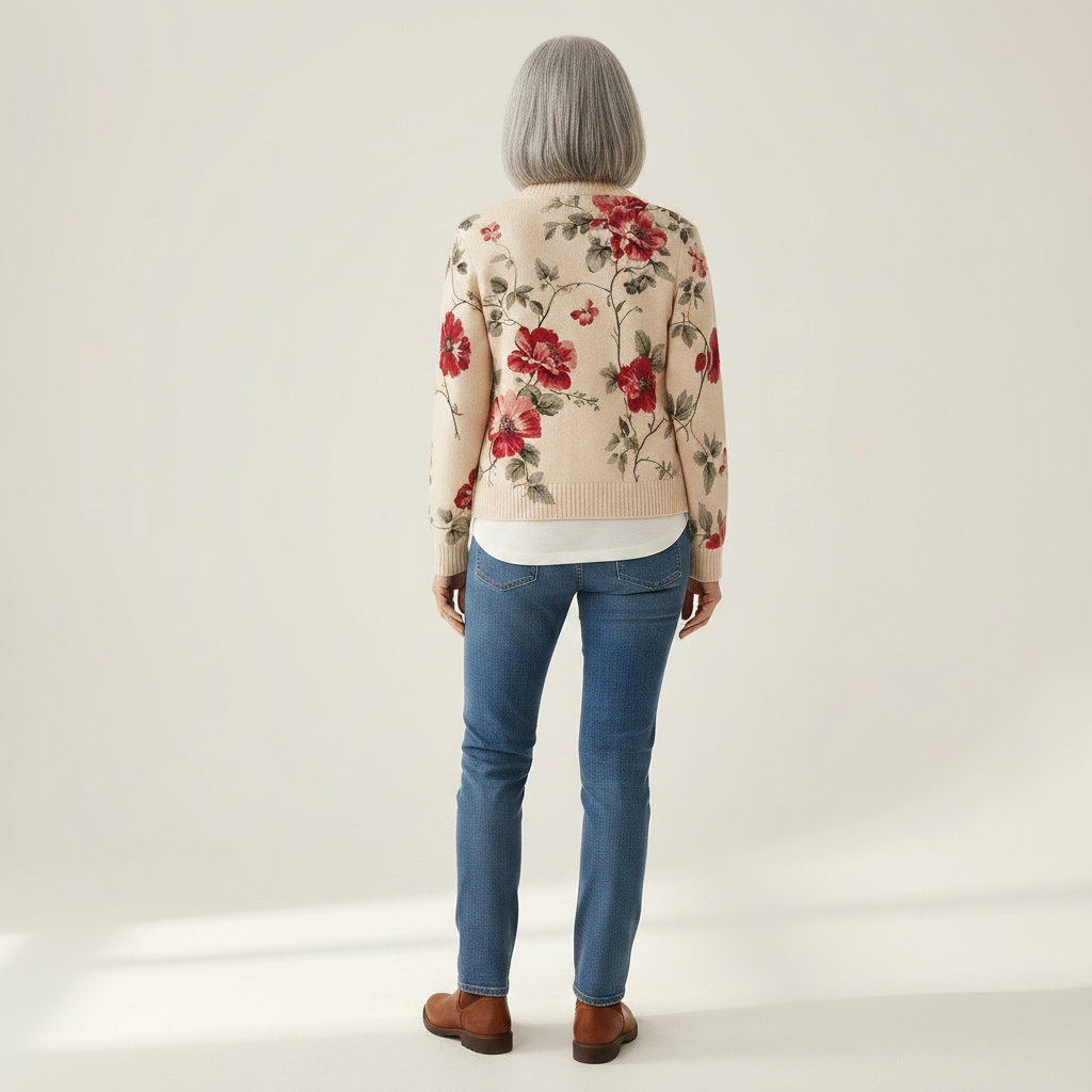Monika | Cardigan with Vintage Rose Pattern