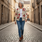 Monika | Cardigan with Vintage Rose Pattern