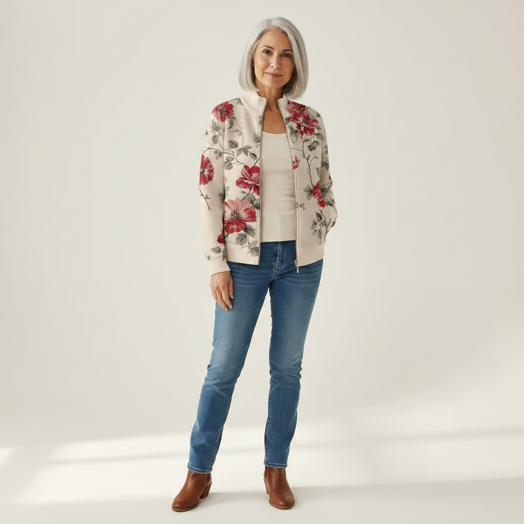 Monika | Cardigan with Vintage Rose Pattern
