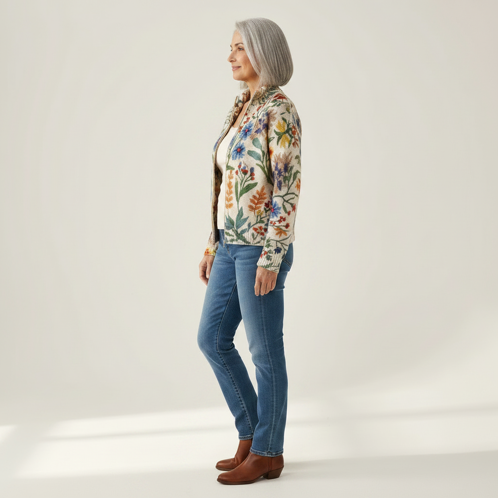 Birgit | Cardigan with Botanical Floral Pattern