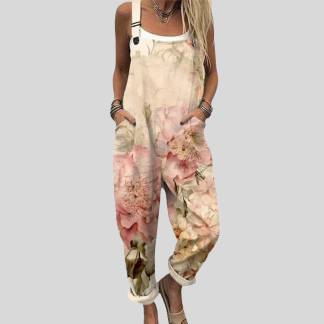 Cream Dungarees with Watercolour Roses