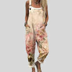 Cream Dungarees with Watercolour Roses