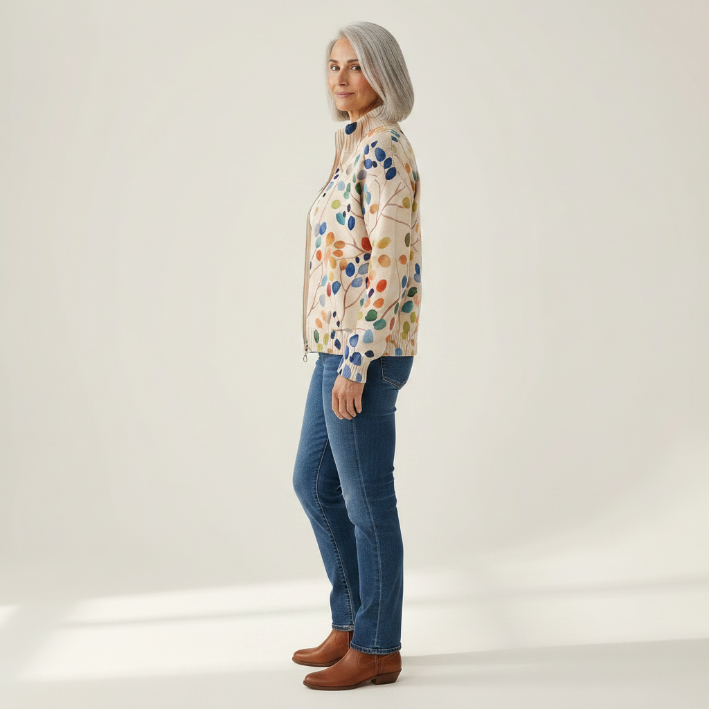 Anja | Cardigan with Colourful Leaf Pattern