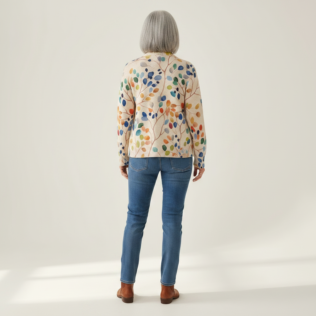 Anja | Cardigan with Colourful Leaf Pattern
