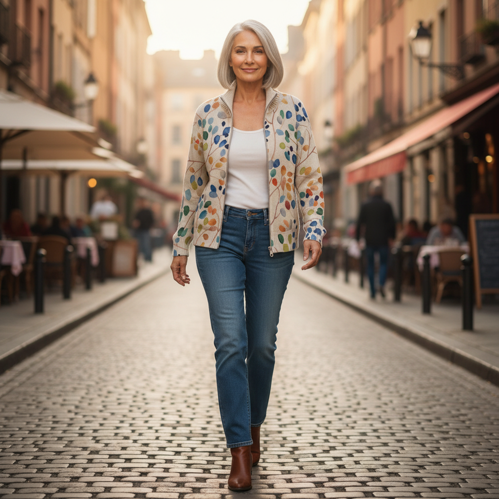Anja | Cardigan with Colourful Leaf Pattern