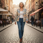 Anja | Cardigan with Colourful Leaf Pattern