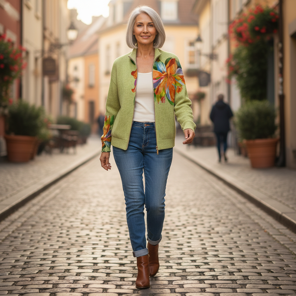 Claudia | Cardigan with Colourful Lily Motif
