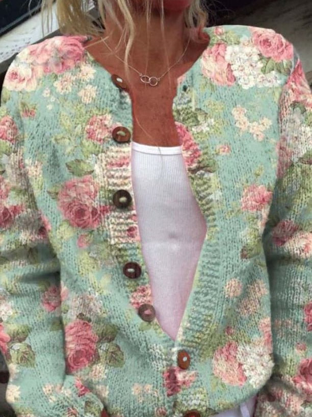 Wisteria | Sage Green Cardigan with Rose Print