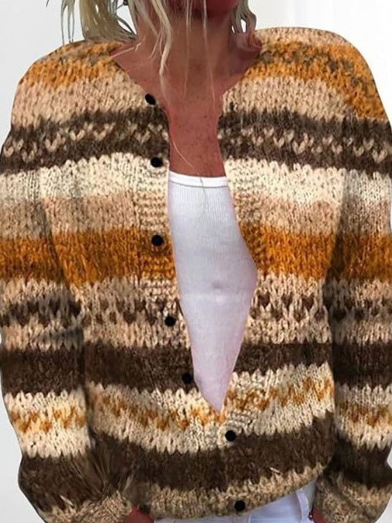 Cressida | Striped Cardigan in Brown & Cream