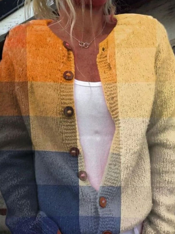 Dulcie | Colour-Block Cardigan in Ochre & Blue
