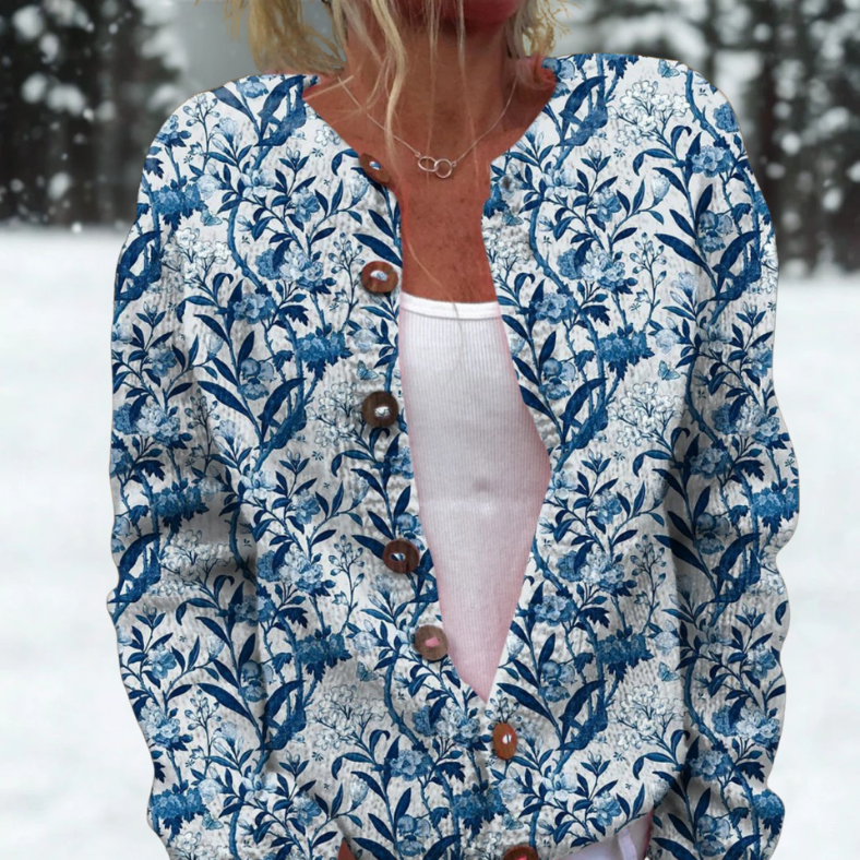 Mary | Blue Botanical Print Cardigan