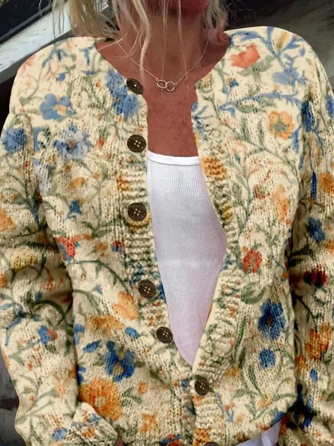 Yolande | Cream Cardigan with Floral Print
