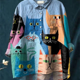 Rose | Stylish Women's Blouse Featuring Artistic Cat Design