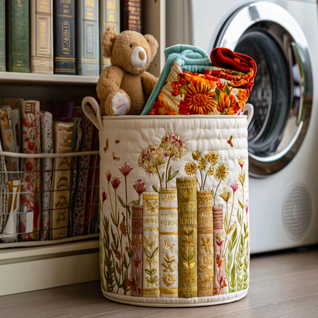 Books and Wildflowers | Quilted Laundry Basket