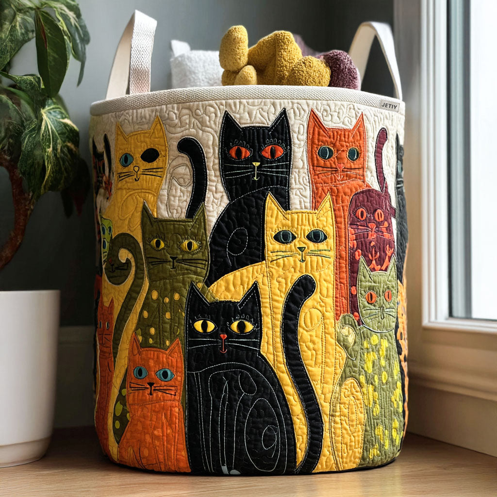 Cat Friends | Quilted Laundry Basket