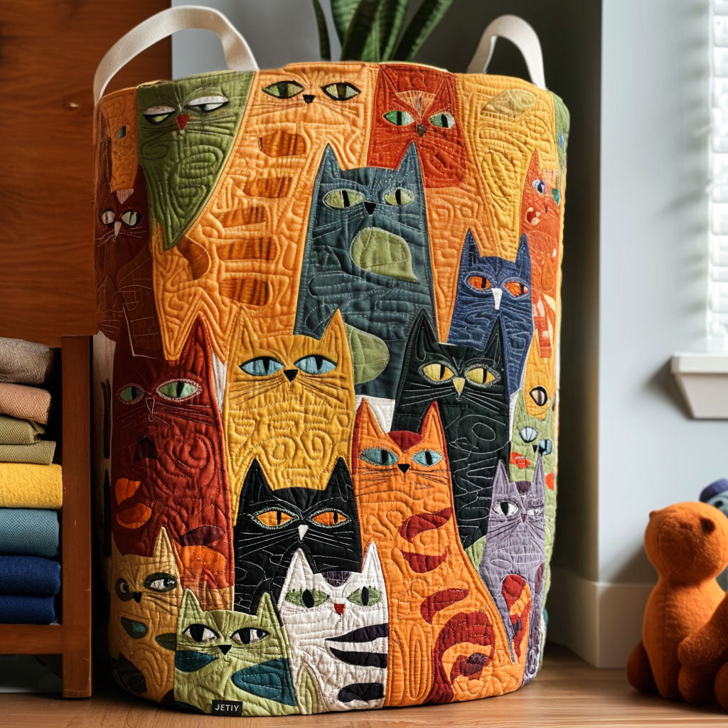 Cat Friends | Quilted Laundry Basket