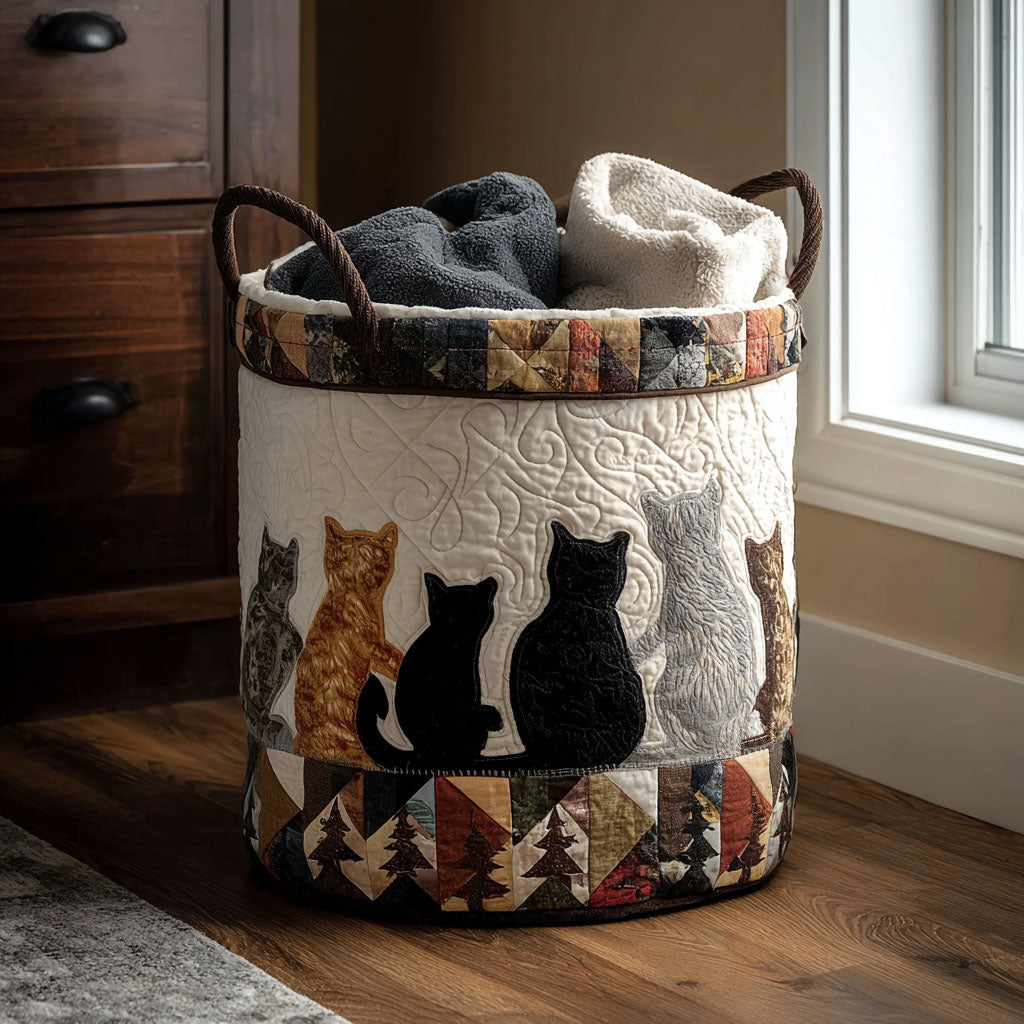 Cats under the Moon | Quilted Laundry Basket