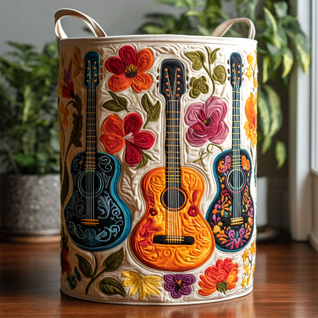 Colourful Guitars | Quilted Laundry Basket