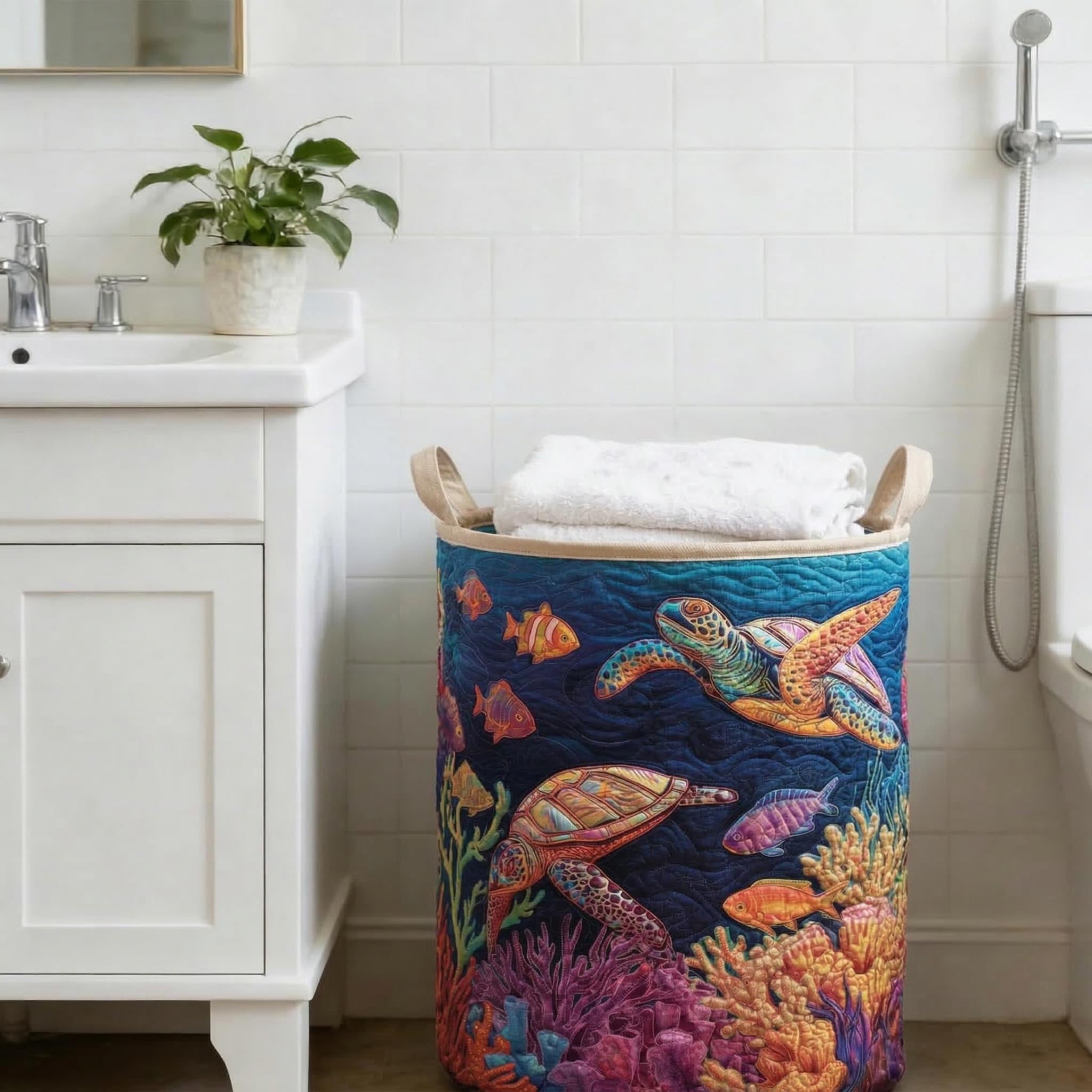 Coral Reef Turtle | Quilted Laundry Basket