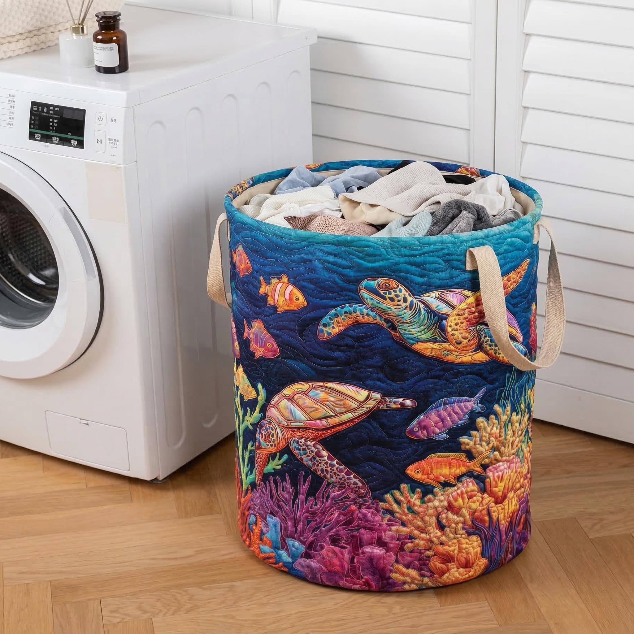 Coral Reef Turtle | Quilted Laundry Basket