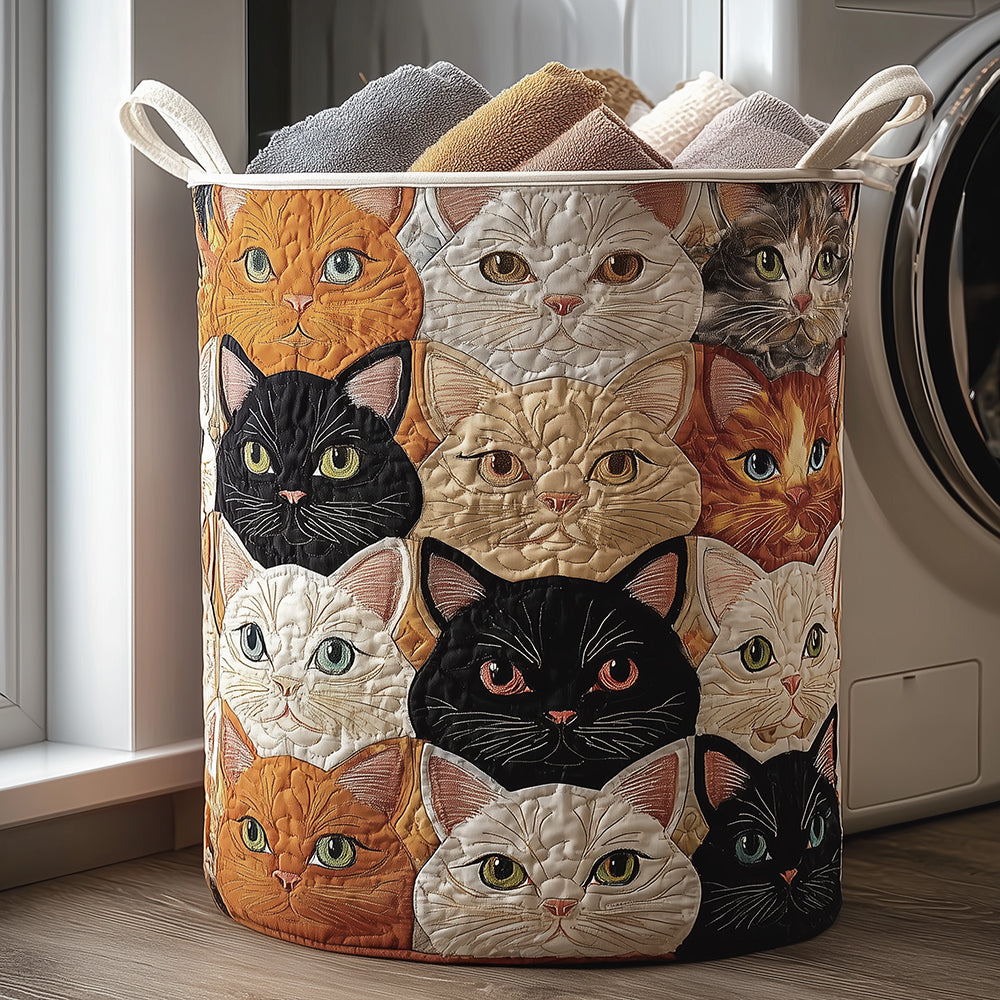 Curious Cats | Quilted Laundry Basket