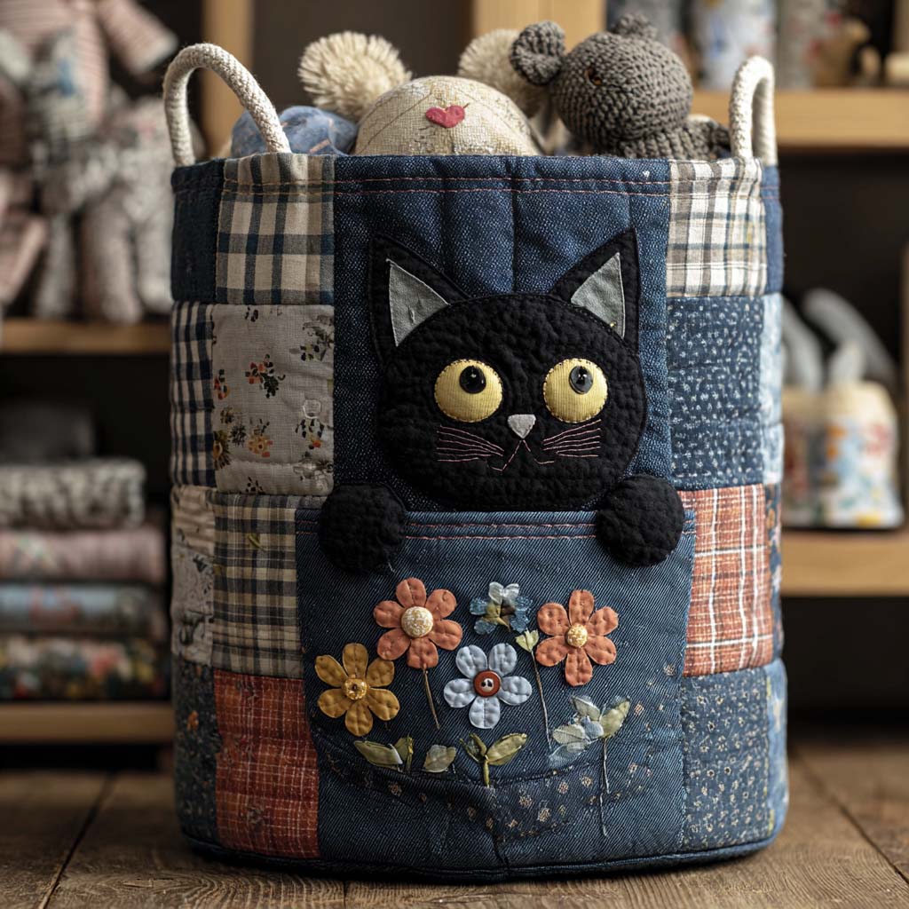 Denim Kitten | Quilted Laundry Basket