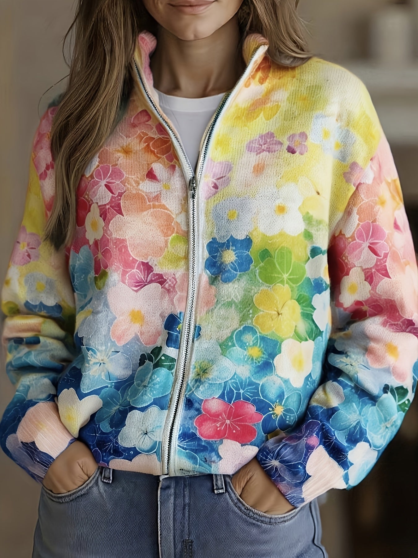 Ursula | Cardigan with Watercolour Floral Pattern