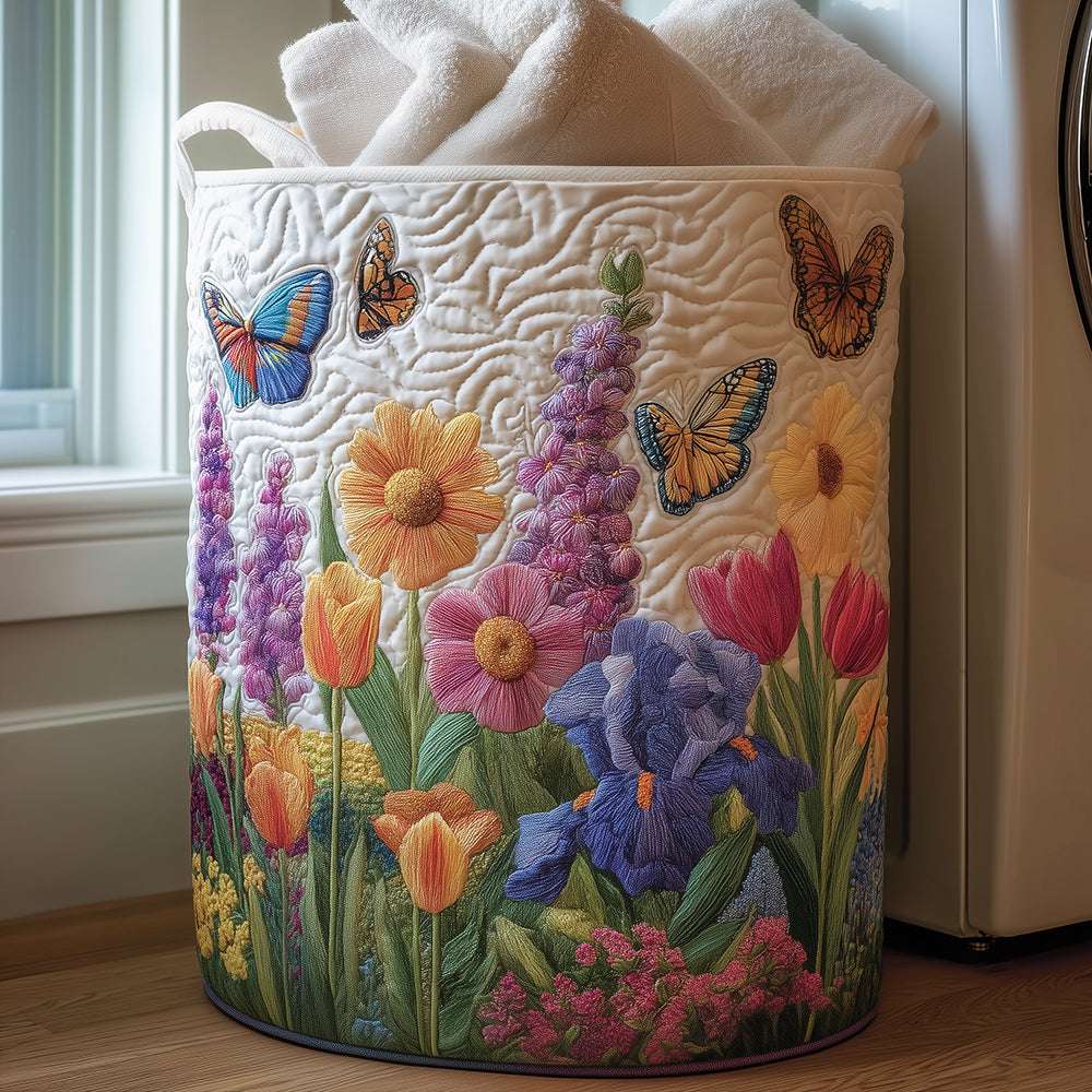 Flowers and Butterflies | Quilted Laundry Basket