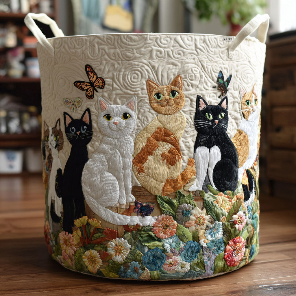 Garden Cats | Quilted Laundry Basket