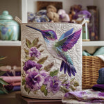 Hummingbird and Lilac Flowers | Quilted Laundry Basket