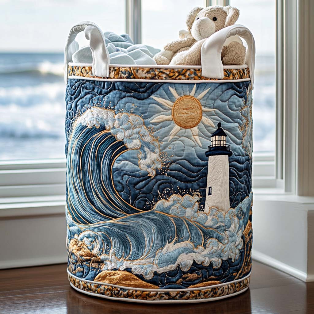 Lighthouse at Sunset | Quilted Laundry Basket